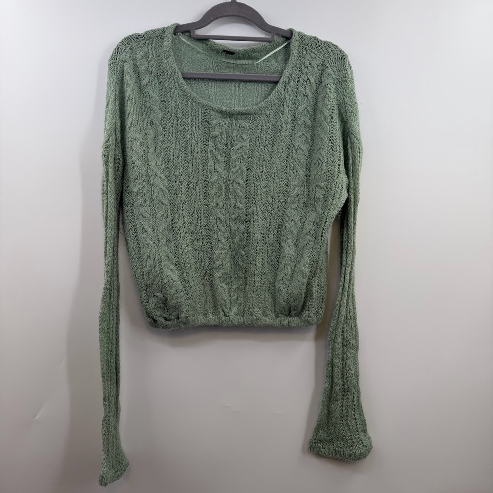 Free People Angel Soft Sweater Small Mint Green Alpaca Blend Oversized Open Knit
